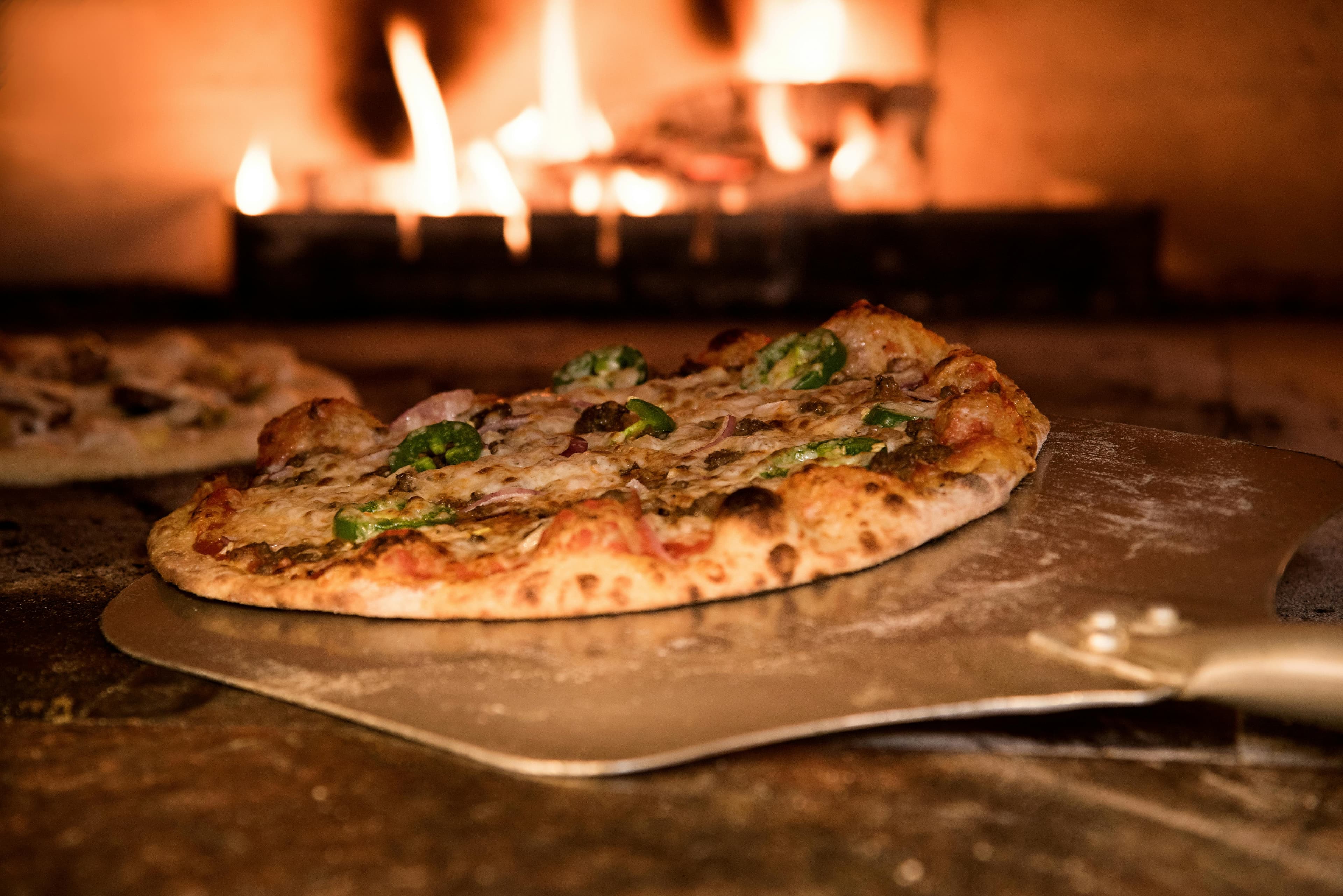 pizza in oven